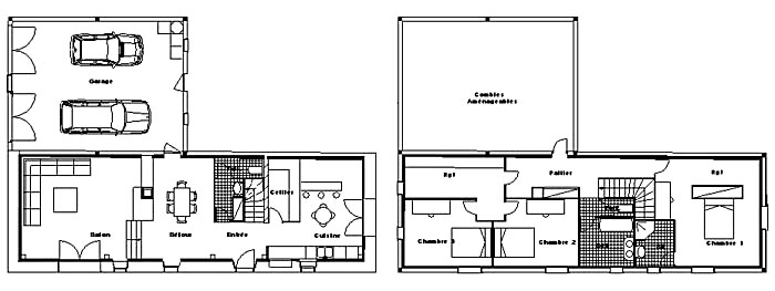 plan maison etage rectangulaire