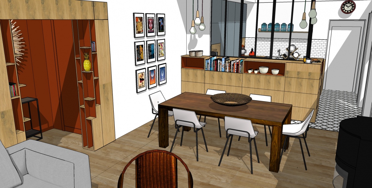 CREATION GRANDE PIECE A VIVRE AVEC CUISINE OUVERTE