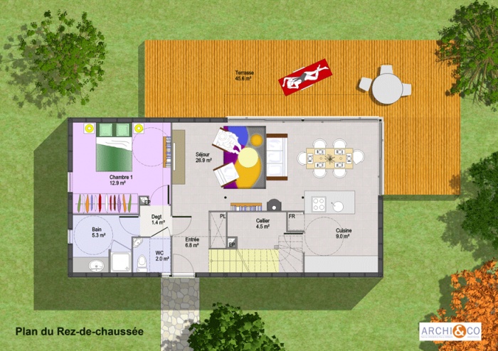 Maison contemporaine ossature bois  tage : plan maison  tage