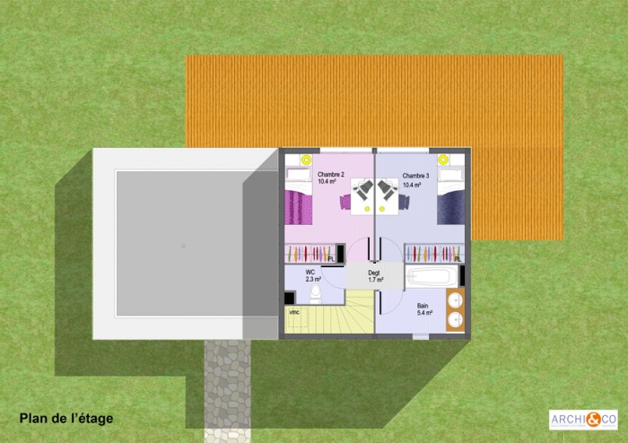 Maison contemporaine ossature bois  tage : plan tage