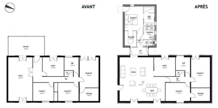 Extension/r�novation d'une maison � Ternay : Extension/r�novation maison Ternay - Plans avant/apr�s