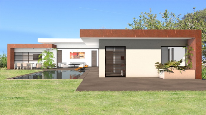 Construction d'une maison contemporaine à toit terrasse et parement Acier Corten : villa-de-luxe-toit-terrasse-acier-corten-toulouse-4