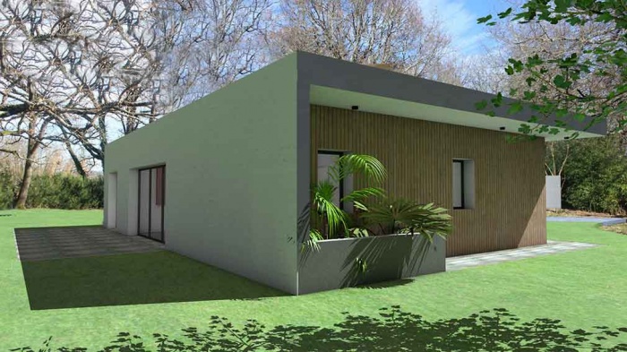Maison contemporaine d'architecte pour petit budget : maison-contemporaine-economique-architecte-toit-terrasse-bois-6
