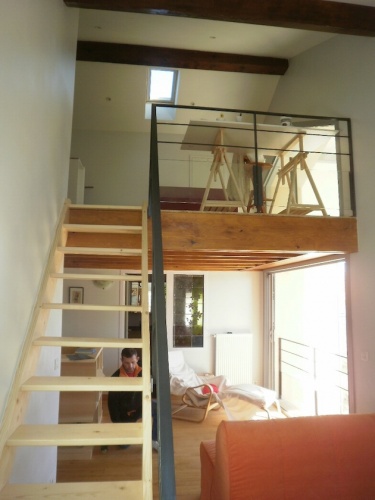 R�novation d'une ferme avec v�randa : mezzanine int�rieure