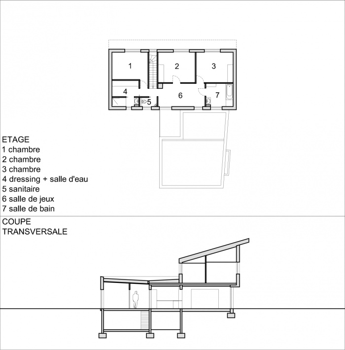 Construction d'une maison individuelle LABEL BBC � WIWERSHEIM (67) : PLAN ETAGE COUPE
