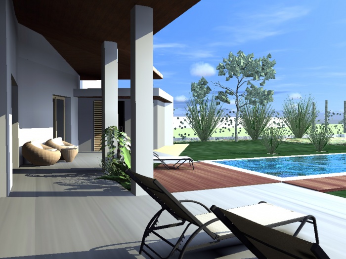 Piscine & paysage : liaison avec maison existante