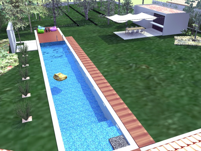 Piscine & paysage : vue d'ensemble depuis la maison existante