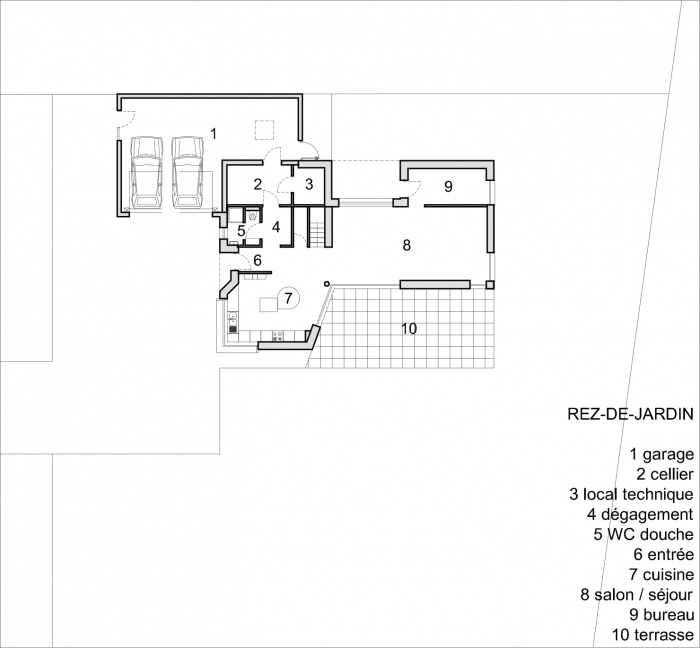 Construction d'une maison contemporaine � S�lestat (67) : PLAN RDC